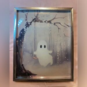 Framed Sheet Ghost Painting, Halloween Wall Art, Whimsigoth Decor, Creepy Cute